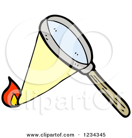 Clipart of a Magnifying Glass Starting a Fire - Royalty Free Vector Illustration by lineartestpilot