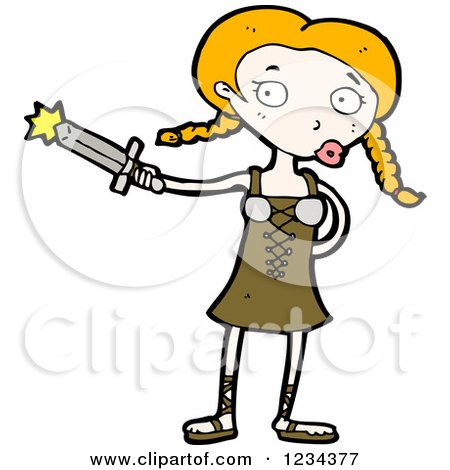 Clipart of a Medieval Girl with a Sword - Royalty Free Vector Illustration by lineartestpilot