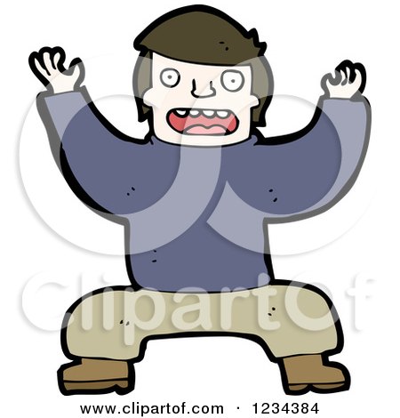 Clipart of a Man Crouching and Cheering - Royalty Free Vector Illustration by lineartestpilot