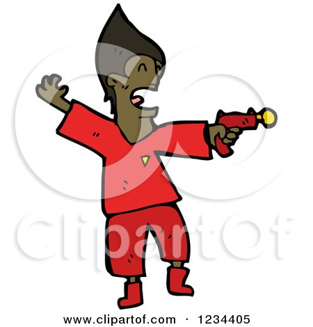 Clipart of a Black Man with a Ray Gun - Royalty Free Vector Illustration by lineartestpilot