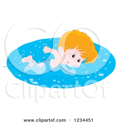 Clipart of a White Boy Swimming Laps in a Pool - Royalty Free Vector Illustration by Alex Bannykh