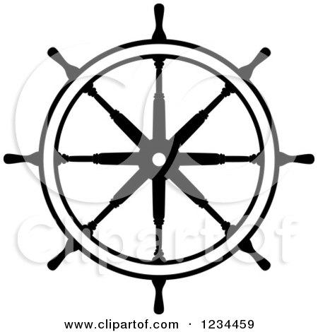 Clipart of a Black and White Nautical Ship Helm Steering Wheel - Royalty Free Vector Illustration by Vector Tradition SM