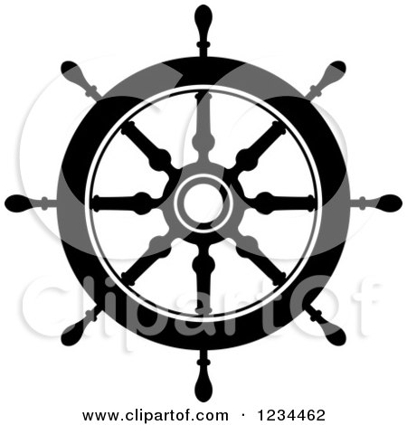 Clipart of a Black and White Nautical Ship Helm Steering Wheel 4 - Royalty Free Vector Illustration by Vector Tradition SM