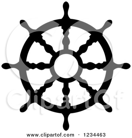 Clipart of a Black and White Nautical Ship Helm Steering Wheel 5 - Royalty Free Vector Illustration by Vector Tradition SM