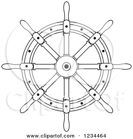 Clipart of a Black and White Nautical Ship Helm Steering Wheel 6 - Royalty Free Vector Illustration by Vector Tradition SM