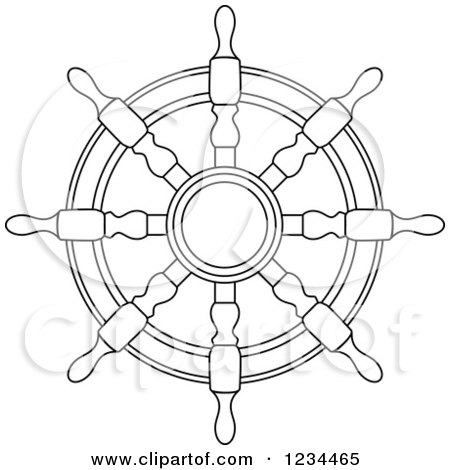 Clipart of a Black and White Nautical Ship Helm Steering Wheel 7 - Royalty Free Vector Illustration by Vector Tradition SM
