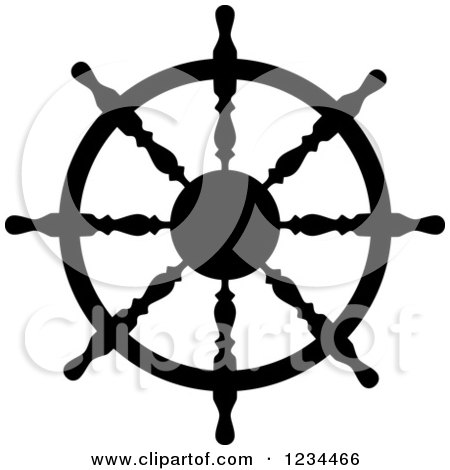 Clipart of a Black and White Nautical Ship Helm Steering Wheel 8 - Royalty Free Vector Illustration by Vector Tradition SM