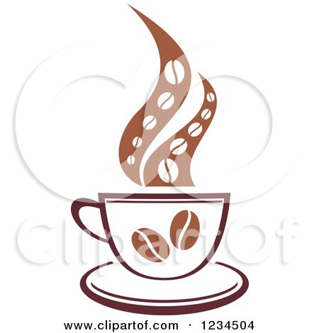 Clipart of a Brown Cafe Coffee Cup with Bean Steam - Royalty Free Vector Illustration by Vector Tradition SM
