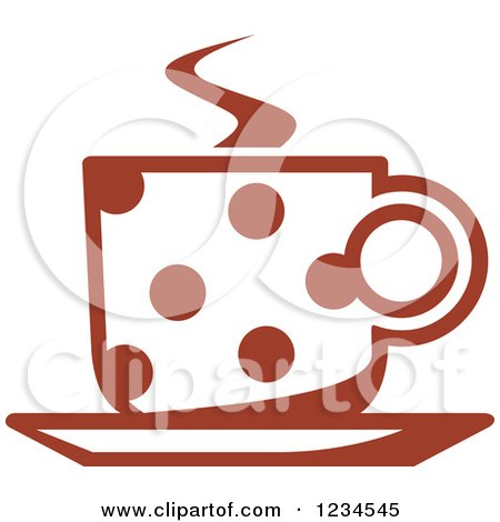 Clipart of a Brown Polka Dot Cafe Coffee Cup with Steam - Royalty Free Vector Illustration by Vector Tradition SM