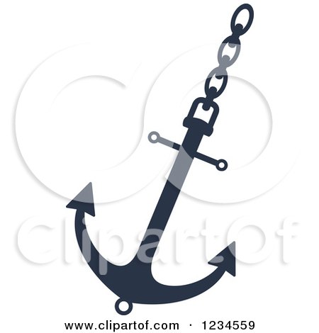 Clipart of a Blue Nautical Anchor and Chain 3 - Royalty Free Vector Illustration by Vector Tradition SM