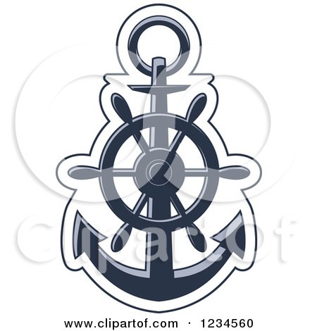 Clipart of a Blue Nautical Anchor and Helm - Royalty Free Vector Illustration by Vector Tradition SM