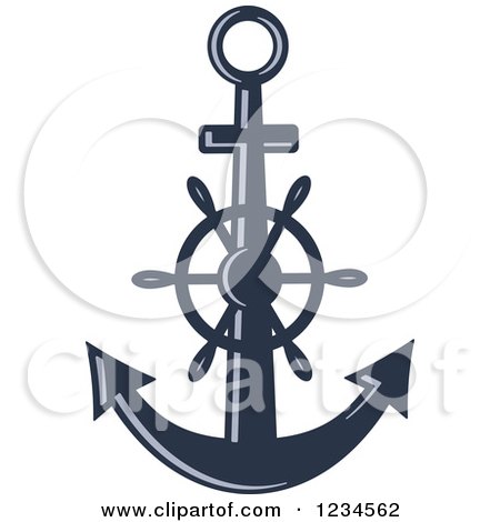 Clipart of a Blue Nautical Anchor and Helm 2 - Royalty Free Vector Illustration by Vector Tradition SM