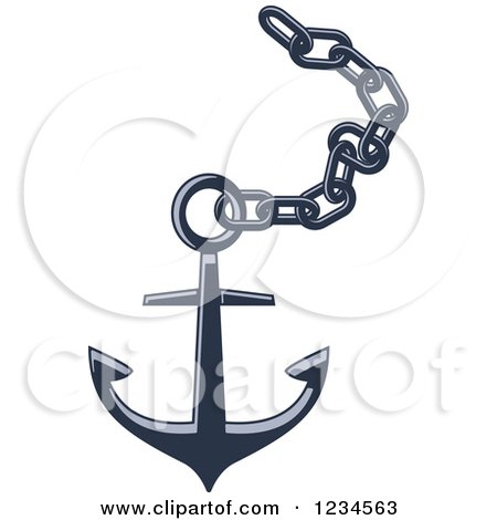 Clipart of a Blue Nautical Anchor and Chain 2 - Royalty Free Vector Illustration by Vector Tradition SM