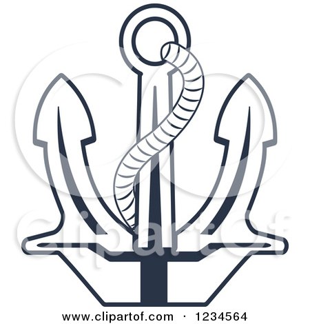 Clipart of a Blue Nautical Anchor and Rope 2 - Royalty Free Vector Illustration by Vector Tradition SM