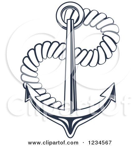 Clipart of a Blue Nautical Anchor and Rope - Royalty Free Vector Illustration by Vector Tradition SM