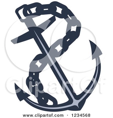 Clipart of a Blue Nautical Anchor and Chain - Royalty Free Vector Illustration by Vector Tradition SM