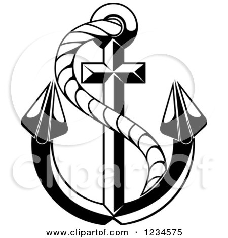 Clipart of a Black and White Nautical Anchor and Rope 2 - Royalty Free Vector Illustration by Vector Tradition SM