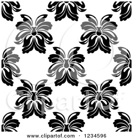 Clipart of a Seamless Black and White Damask Background Pattern 8 - Royalty Free Vector Illustration by Vector Tradition SM