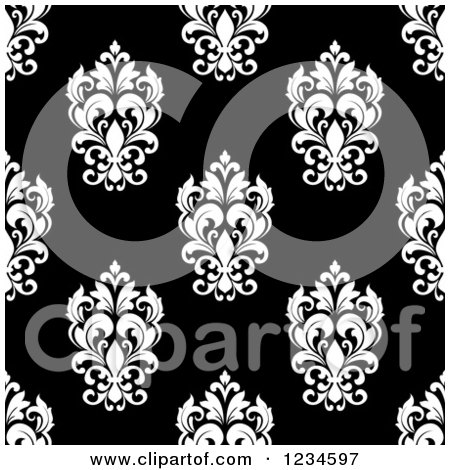 Clipart of a Seamless Black and White Damask Background Pattern 7 - Royalty Free Vector Illustration by Vector Tradition SM