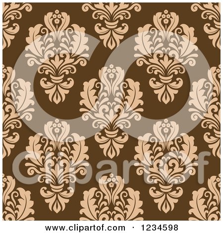 Clipart of a Seamless Brown Damask Background Pattern - Royalty Free Vector Illustration by Vector Tradition SM