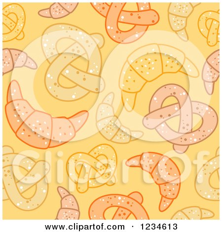 Clipart of a Seamless Soft Pretzel and Croissant Background Pattern - Royalty Free Vector Illustration by Vector Tradition SM