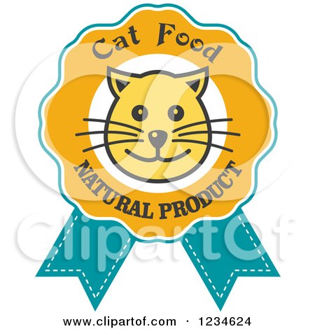 Clipart of a Happy Cat Face on a Food Ribbon Label - Royalty Free Vector Illustration by Vector Tradition SM