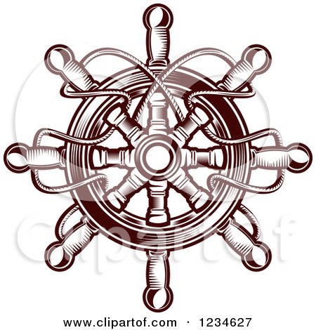 Clipart of a Brown Nautical Ship Helm Wheel - Royalty Free Vector Illustration by Vector Tradition SM