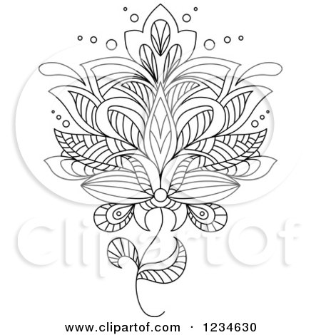 Clipart of a Black and White Henna Flower 14 - Royalty Free Vector Illustration by Vector Tradition SM