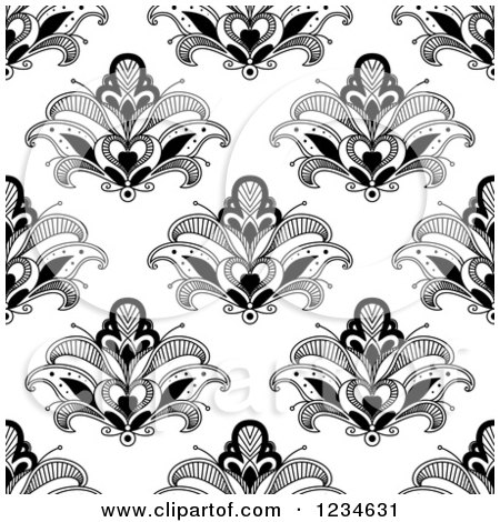 Clipart of a Seamless Black and White Henna Lotus Flower Pattern 3 - Royalty Free Vector Illustration by Vector Tradition SM