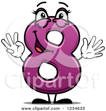 Clipart of a Happy Purple Number Eight Holding up 8 Fingers - Royalty Free Vector Illustration by Vector Tradition SM