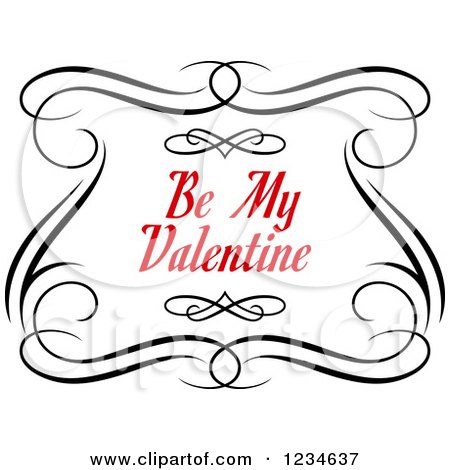 Clipart of a Be My Valentine Text with Black Swirls - Royalty Free Vector Illustration by Vector Tradition SM