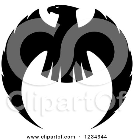 Clipart of a Black and White Eagle Falcon or Hawk - Royalty Free Vector Illustration by Vector Tradition SM
