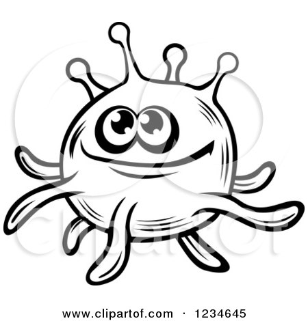 Clipart of a Happy Black and White Amoeba or Monster - Royalty Free Vector Illustration by Vector Tradition SM
