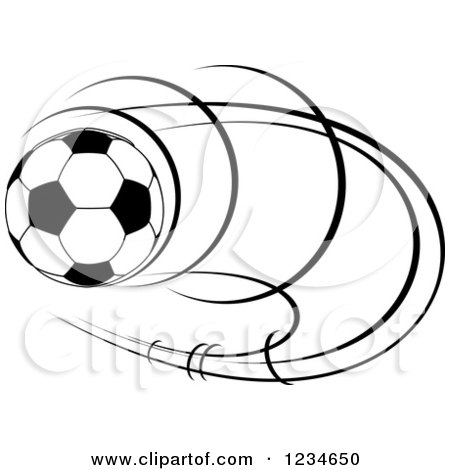 Clipart of a Black and White Flying Soccer Ball 7 - Royalty Free Vector Illustration by Vector Tradition SM