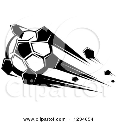 Clipart of a Black and White Flying Soccer Ball 9 - Royalty Free Vector Illustration by Vector Tradition SM