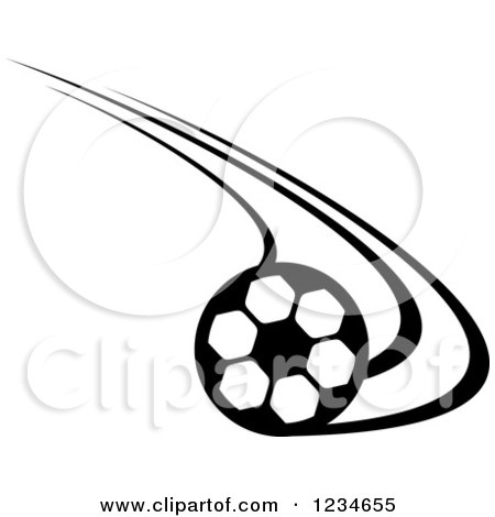 Clipart of a Black and White Flying Soccer Ball 10 - Royalty Free Vector Illustration by Vector Tradition SM