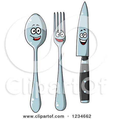Clipart of Happy Silverware Characters - Royalty Free Vector Illustration by Vector Tradition SM