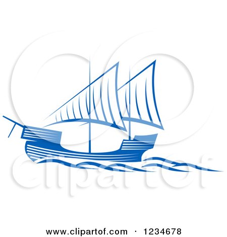 Clipart of Blue Ships and Waves - Royalty Free Vector Illustration by Vector Tradition SM