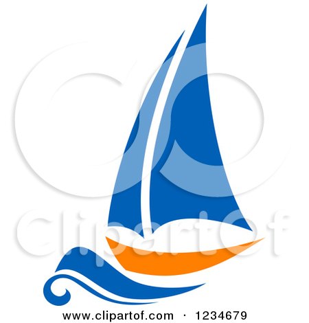 Clipart of a Blue and Orange Sailboat - Royalty Free Vector Illustration by Vector Tradition SM