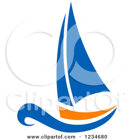 Clipart of a Blue and Orange Sailboat 2 - Royalty Free Vector Illustration by Vector Tradition SM