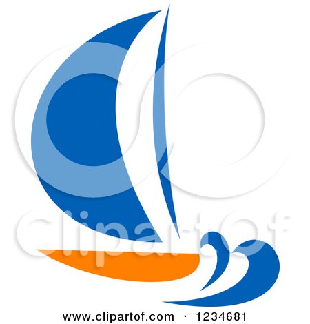 Clipart of a Blue and Orange Sailboat 3 - Royalty Free Vector Illustration by Vector Tradition SM