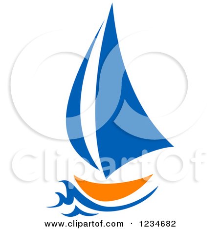 Clipart of a Blue and Orange Sailboat 5 - Royalty Free Vector Illustration by Vector Tradition SM