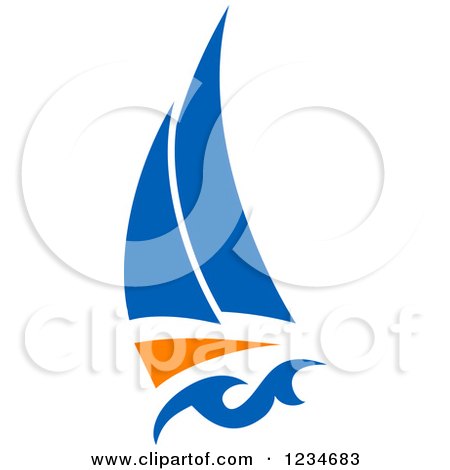 Clipart of a Blue and Orange Sailboat 6 - Royalty Free Vector Illustration by Vector Tradition SM