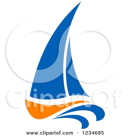 Clipart of a Blue and Orange Sailboat 8 - Royalty Free Vector Illustration by Vector Tradition SM