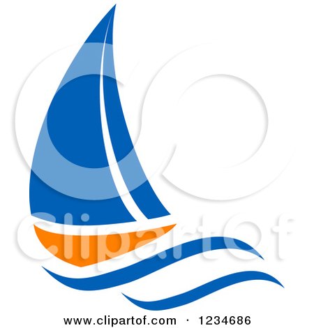 Clipart of a Blue and Orange Sailboat 9 - Royalty Free Vector Illustration by Vector Tradition SM