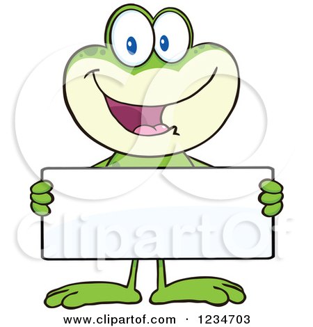 Clipart of a Frog Character Holding a Blank Sign - Royalty Free Vector Illustration by Hit Toon