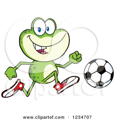 Clipart of a Frog Character Playing Soccer - Royalty Free Vector Illustration by Hit Toon