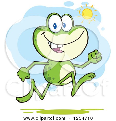 Clipart of a Frog Character Running on a Sunny Day - Royalty Free Vector Illustration by Hit Toon