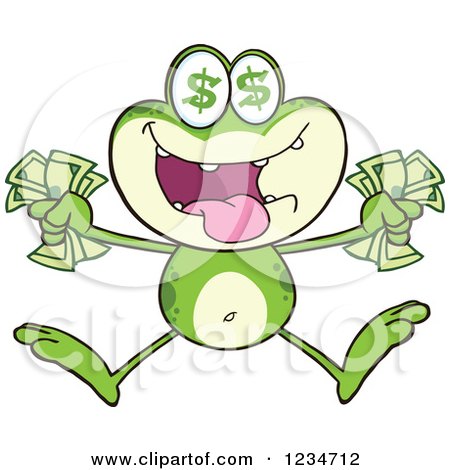 Clipart of a Greedy Frog Character with Cash Money and Dollar Eyes - Royalty Free Vector Illustration by Hit Toon