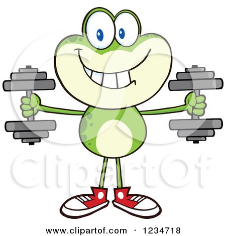 Clipart of a Frog Character Working out with Dumbbells - Royalty Free Vector Illustration by Hit Toon